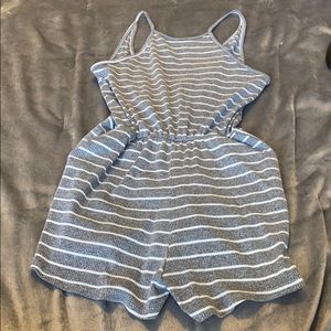 Gray/White Striped Romper W/ Open Back